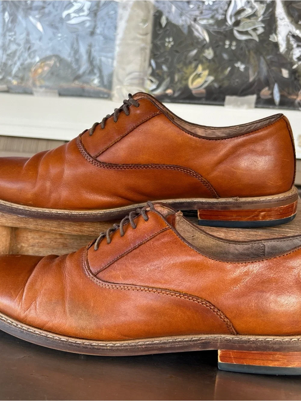 Austin Grey Men's 9 Lace-Up Leather Derby Shoes in Cognac Brown